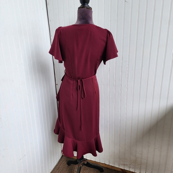 Lucy Paris Burgundy Red Wrap Dress Ruffle Apron Fit n Flare Flatter Women's XS - Picture 4 of 12